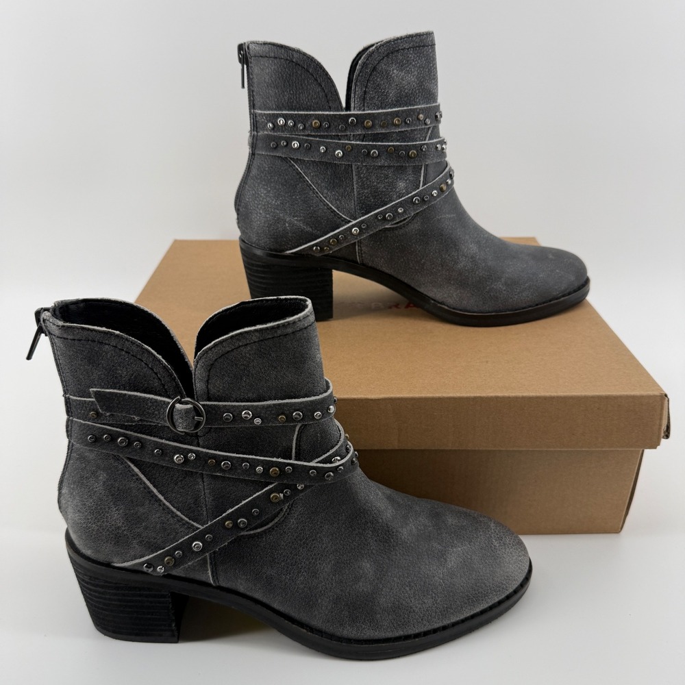 NEW Lucky Brand Callam Charcoal Leather Studded Ankle Boots LK-CALLAM 8M